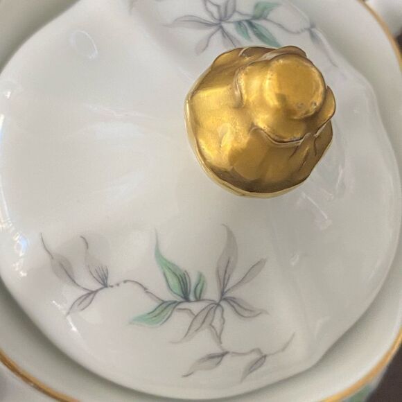 Mitterteich Bavaria Green Ming Gold Trim Sugar Bowl With Lid - Picture 4 of 8